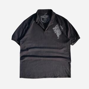 Y2K Statik Skater Grunge Black Cotton Lightweight Polo Shirt